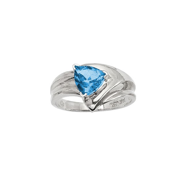 14K White Gold 7mm Trillion Blue Topaz Wide Shank Ring