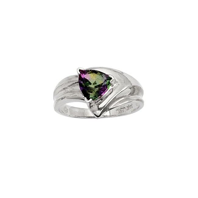 14K White Gold 7mm Trillion Mystic Topaz Wide Shank Ring