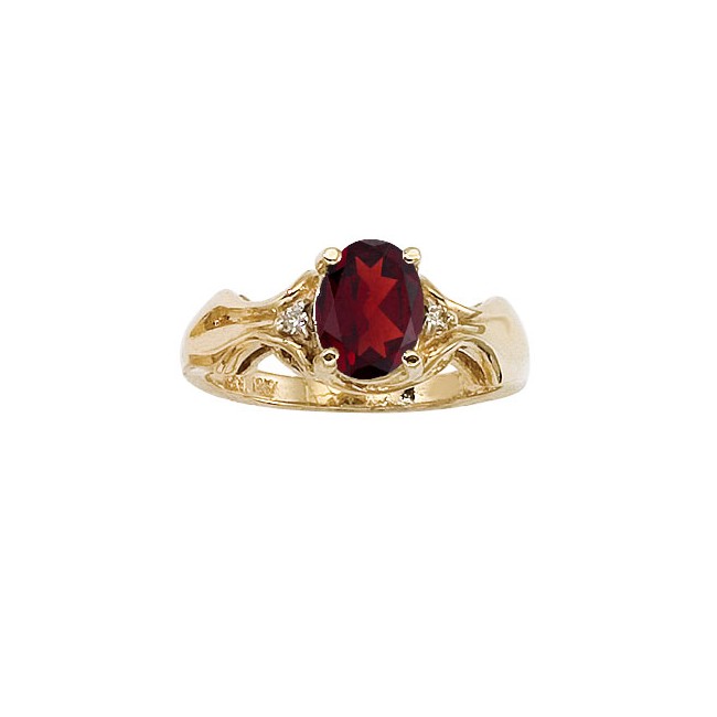 14K Yellow Gold 8x6 Oval Garnet and Diamond Ring