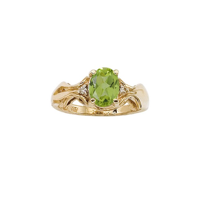 14K Yellow Gold 8x6 Oval Peridot and Diamond Ring