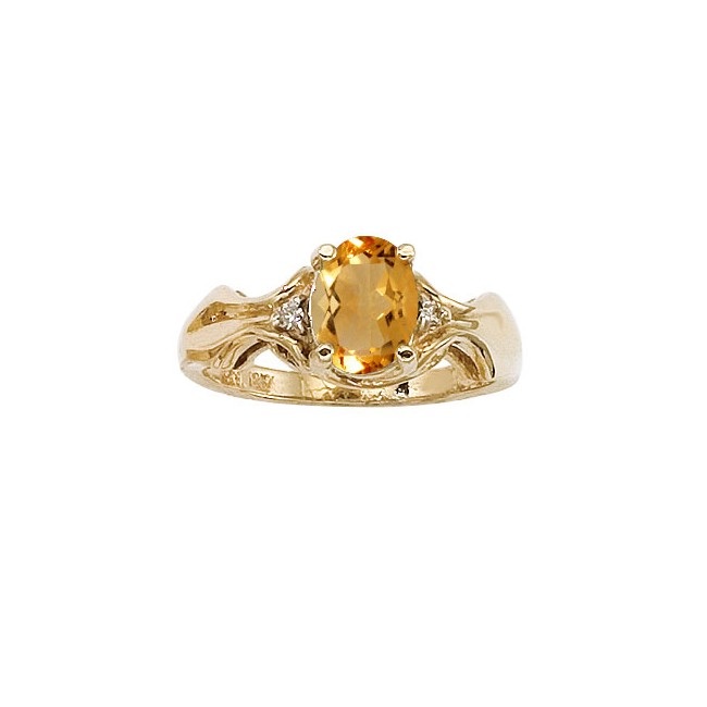 14K Yellow Gold 8x6 Oval Citrine and Diamond Ring