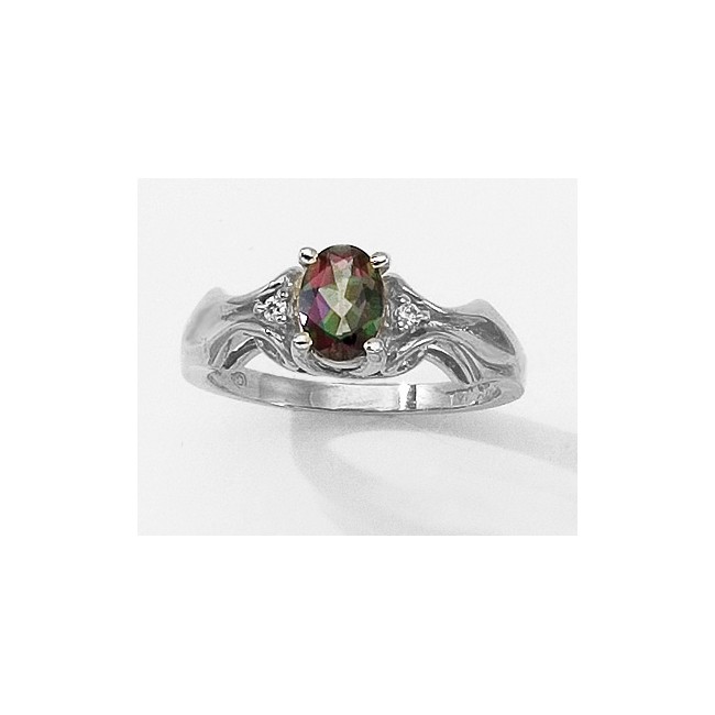 14k White Gold Semiprecious Oval and Diamond Ring