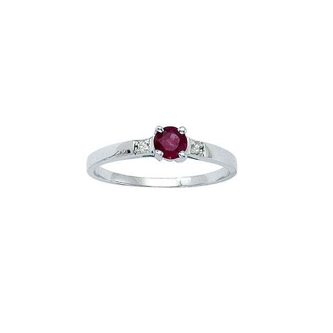 14K White Gold Round Ruby and Diamond Ring