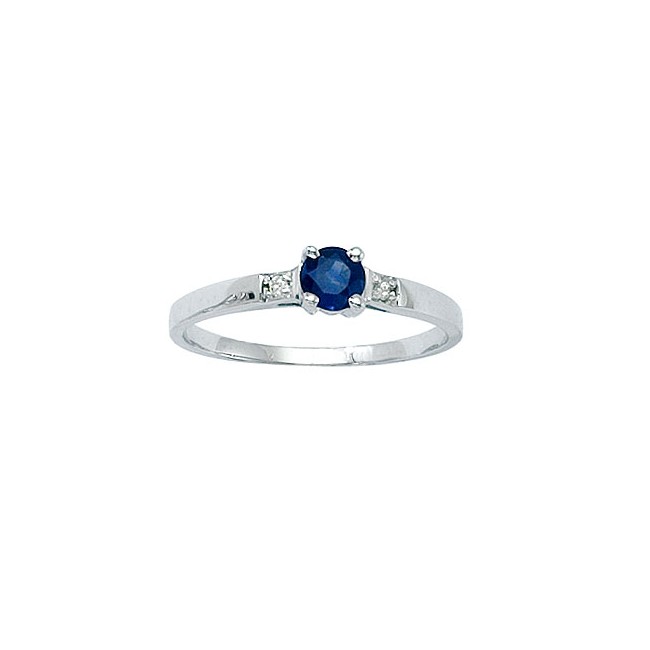 14K White Gold Round Sapphire and Diamond Ring