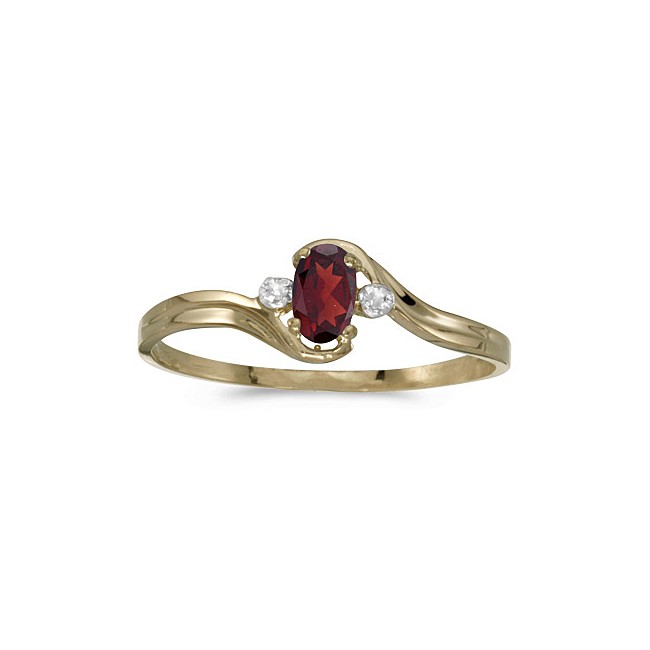 10k Yellow Gold Oval Garnet And Diamond Ring