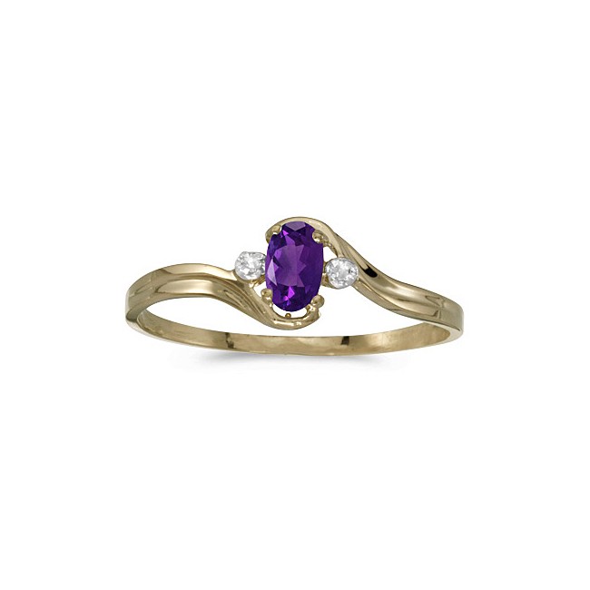 10k Yellow Gold Oval Amethyst And Diamond Ring