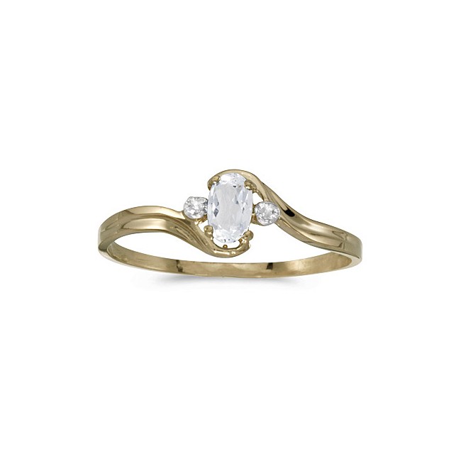 10k Yellow Gold Oval White Topaz And Diamond Ring