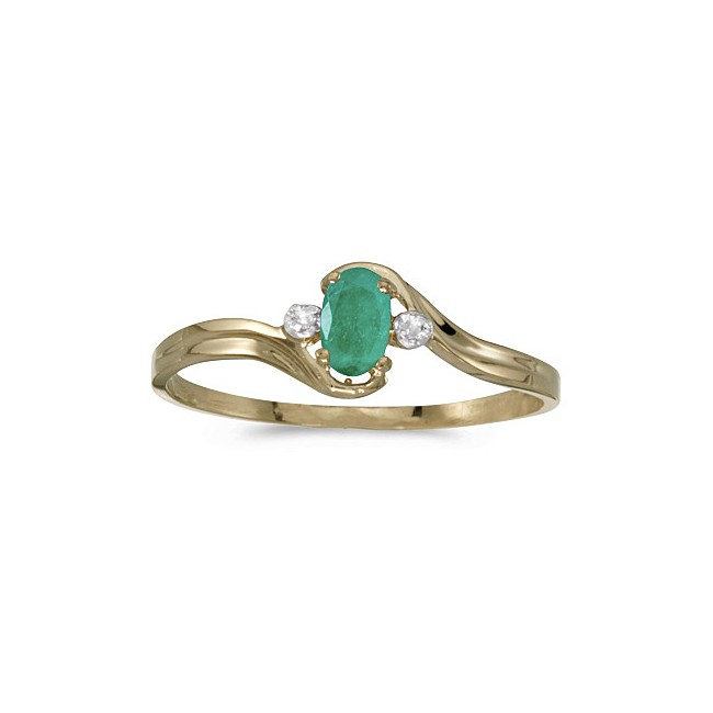 10k Yellow Gold Oval Emerald And Diamond Ring