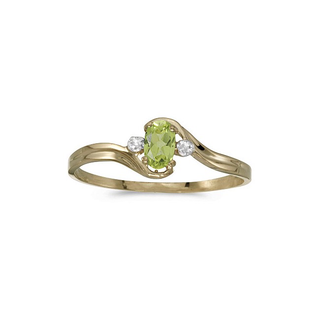 10k Yellow Gold Oval Peridot And Diamond Ring