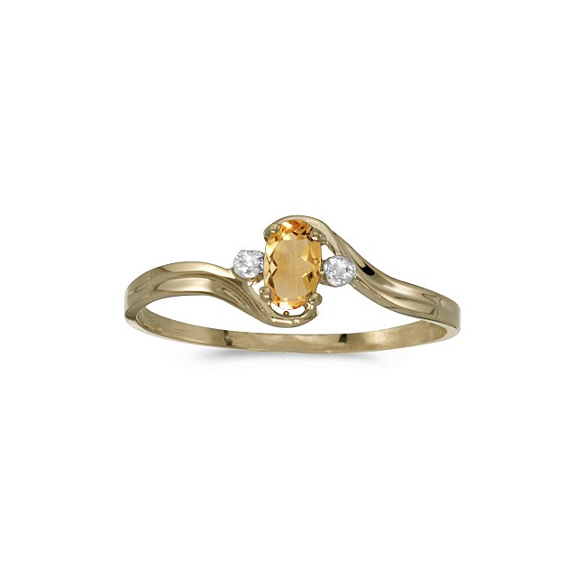 10k Yellow Gold Oval Citrine And Diamond Ring