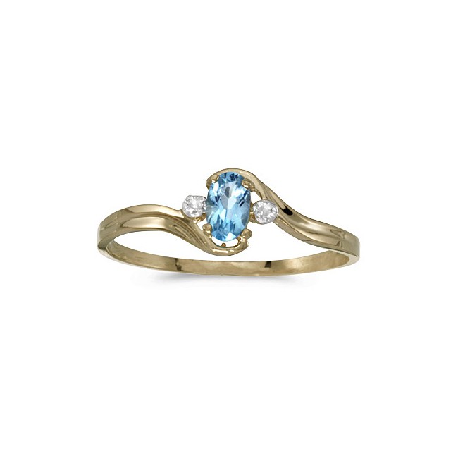 10k Yellow Gold Oval Blue Topaz And Diamond Ring