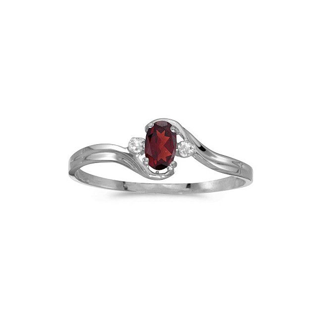 10k White Gold Oval Garnet And Diamond Ring