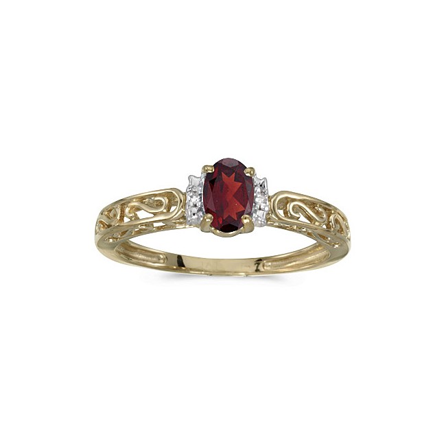 10k Yellow Gold Oval Garnet And Diamond Ring