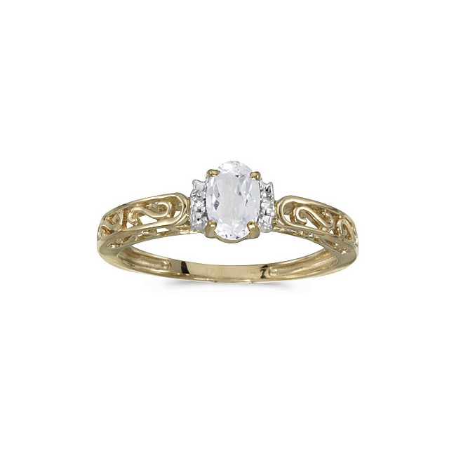 10k Yellow Gold Oval White Topaz And Diamond Ring