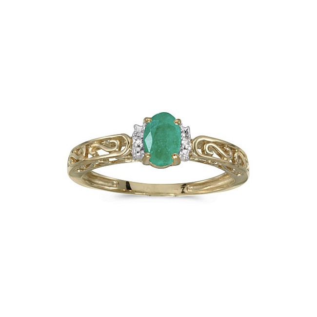 10k Yellow Gold Oval Emerald And Diamond Ring