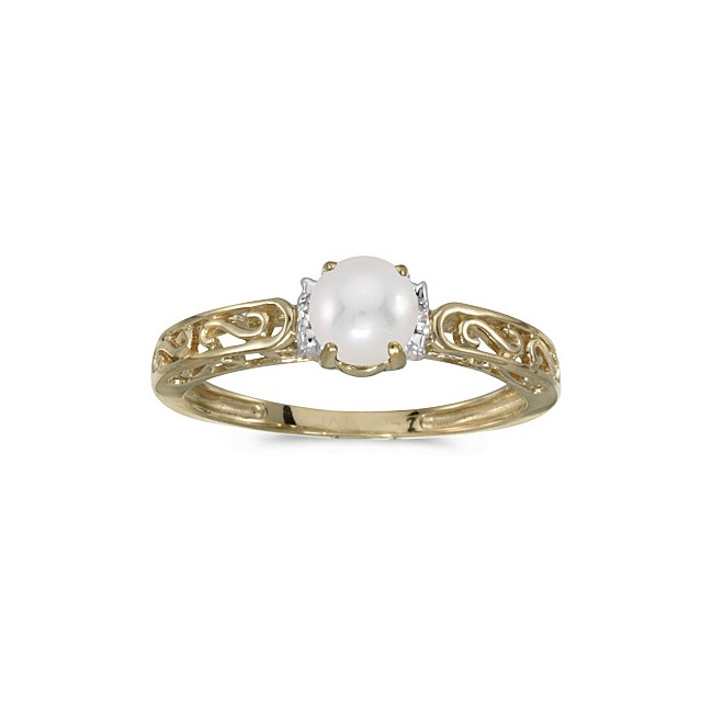 10k Yellow Gold Pearl And Diamond Ring