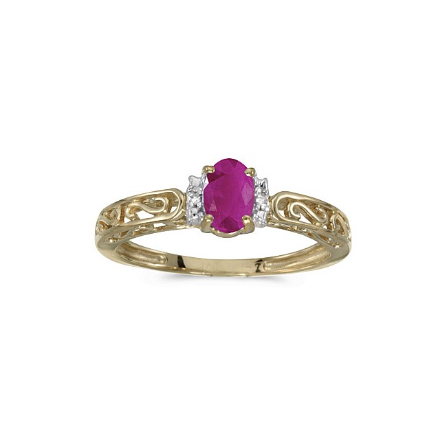 10k Yellow Gold Oval Ruby And Diamond Ring