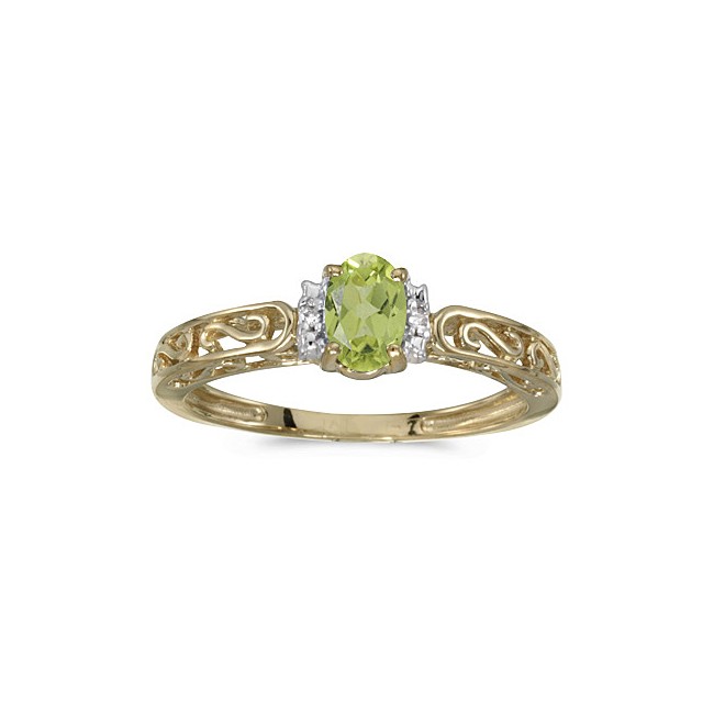 10k Yellow Gold Oval Peridot And Diamond Ring