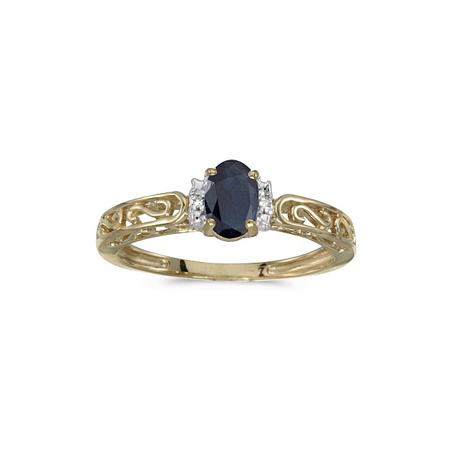 10k Yellow Gold Oval Sapphire And Diamond Ring