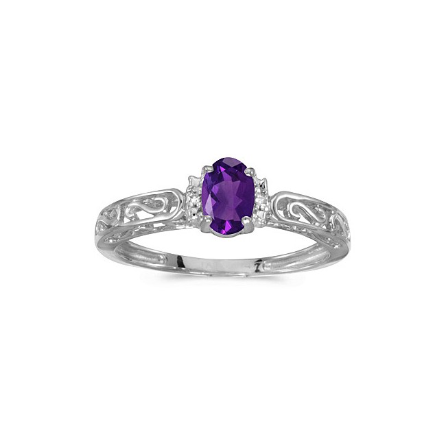 10k White Gold Oval Amethyst And Diamond Ring