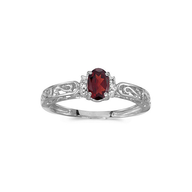 14k White Gold Oval Garnet And Diamond Ring