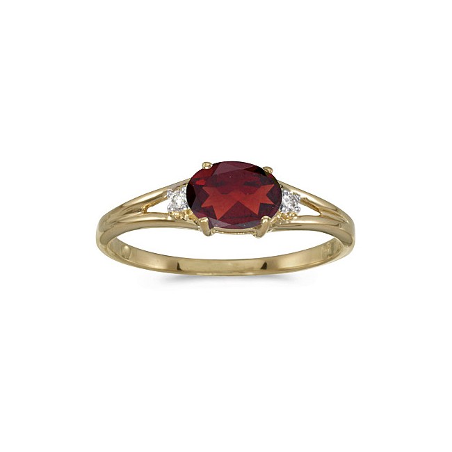 14k Yellow Gold Oval Garnet And Diamond Ring