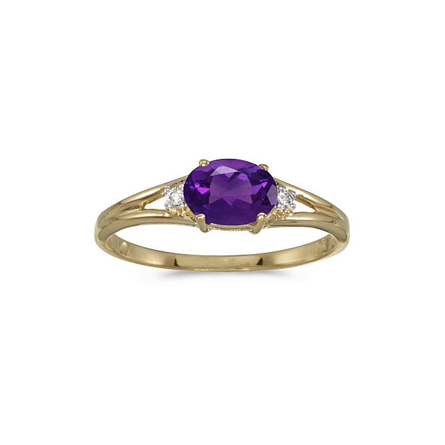 14k Yellow Gold Oval Amethyst And Diamond Ring