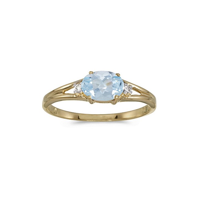 14k Yellow Gold Oval Aquamarine And Diamond Ring