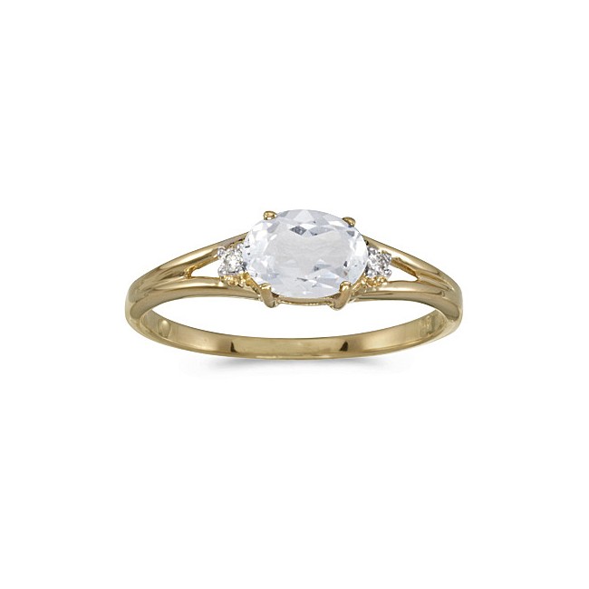 14k Yellow Gold Oval White Topaz And Diamond Ring