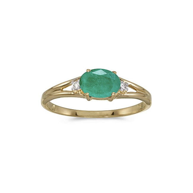 14k Yellow Gold Oval Emerald And Diamond Ring