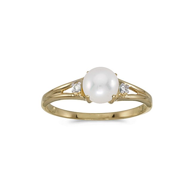 14k Yellow Gold Pearl And Diamond Ring