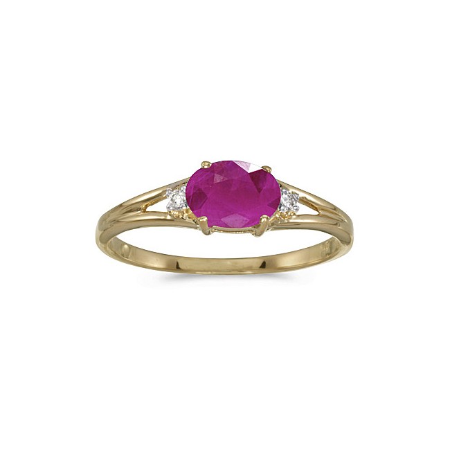 14k Yellow Gold Oval Ruby And Diamond Ring