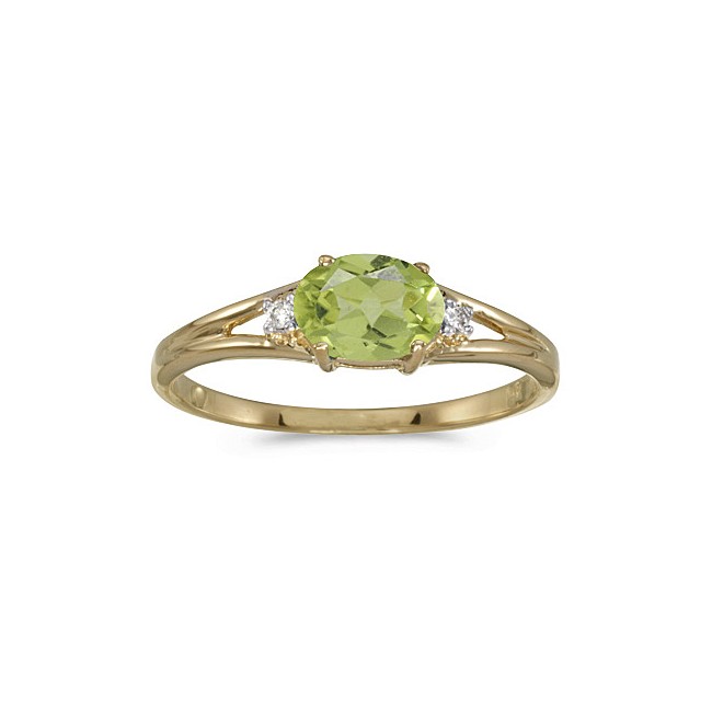 14k Yellow Gold Oval Peridot And Diamond Ring