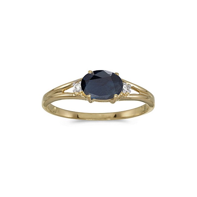 14k Yellow Gold Oval Sapphire And Diamond Ring