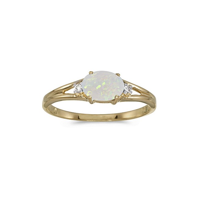 14k Yellow Gold Oval Opal And Diamond Ring