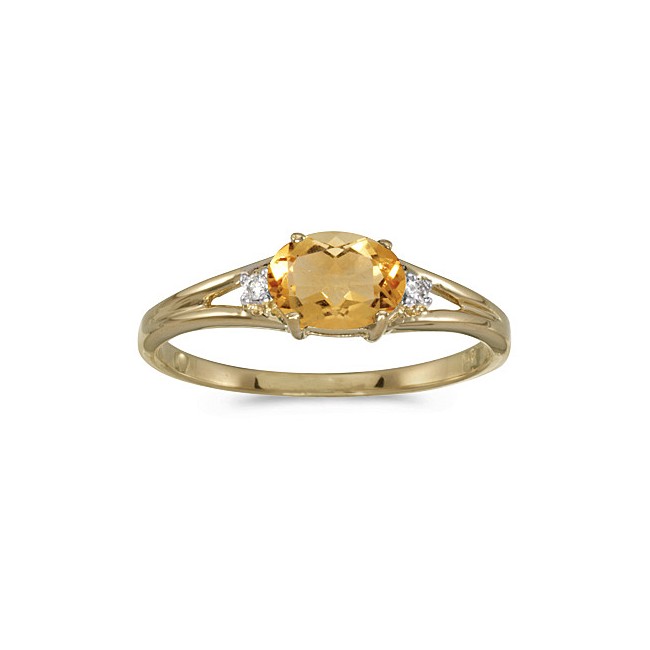 14k Yellow Gold Oval Citrine And Diamond Ring