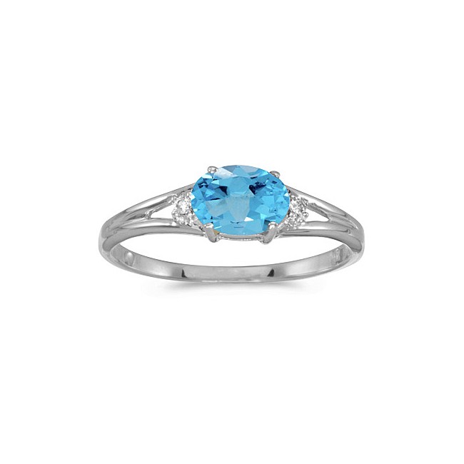 14k White Gold Oval Blue Topaz And Diamond Ring