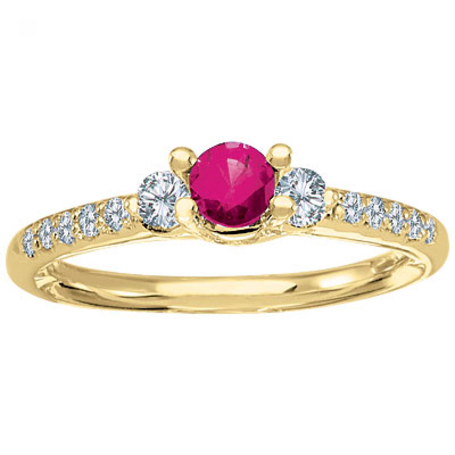 14K Yellow Gold Round Ruby and Diamond Ring