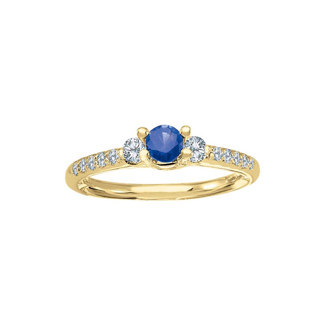 14K Yellow Gold Round Sapphire and Diamond Ring