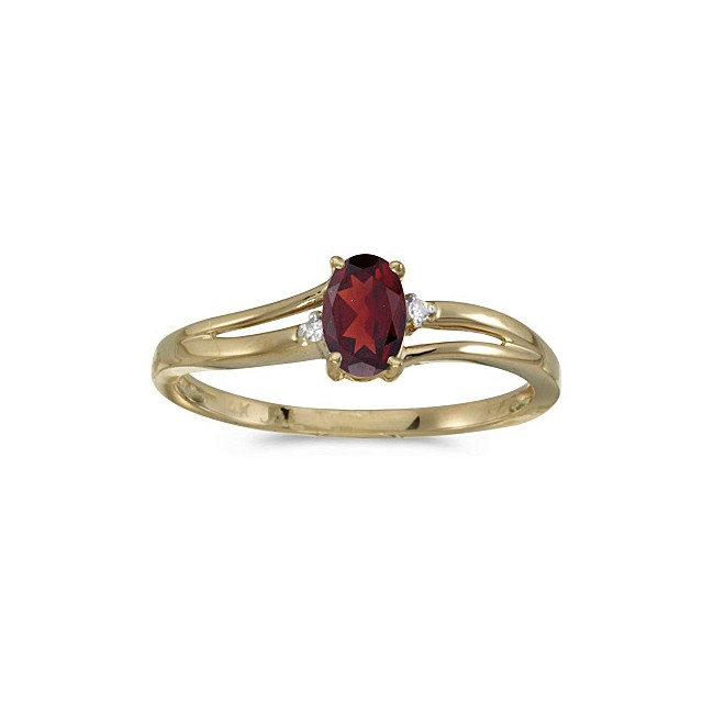 14k Yellow Gold Oval Garnet And Diamond Ring