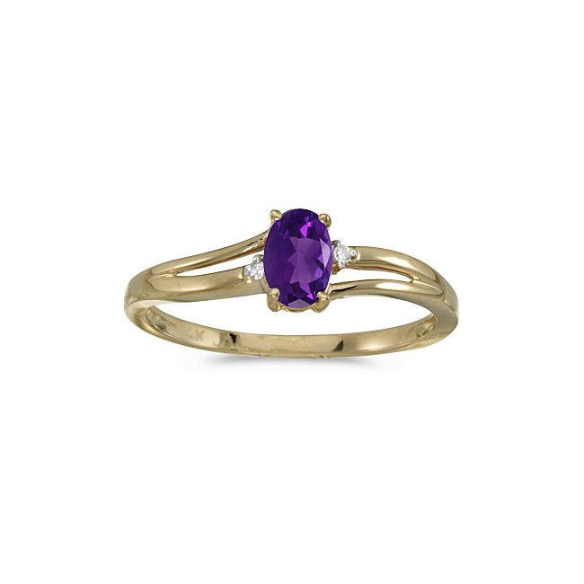 14k Yellow Gold Oval Amethyst And Diamond Ring