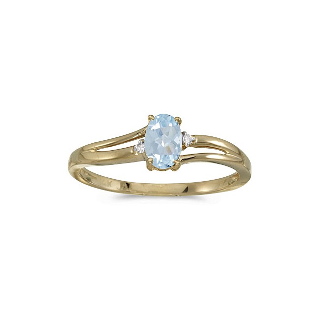 14k Yellow Gold Oval Aquamarine And Diamond Ring