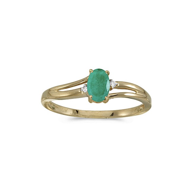 14k Yellow Gold Oval Emerald And Diamond Ring