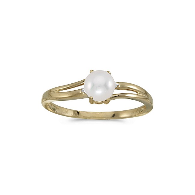 14k Yellow Gold Pearl And Diamond Ring