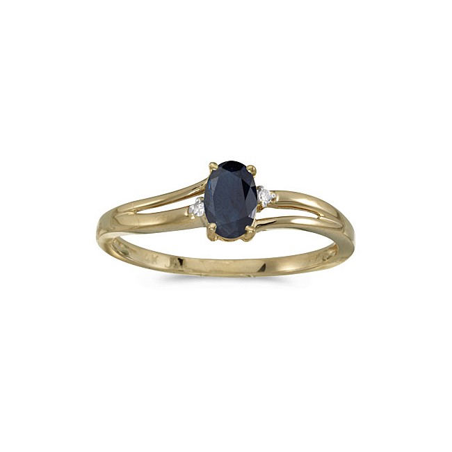 14k Yellow Gold Oval Sapphire And Diamond Ring