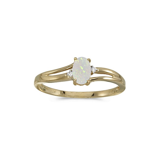 14k Yellow Gold Oval Opal And Diamond Ring