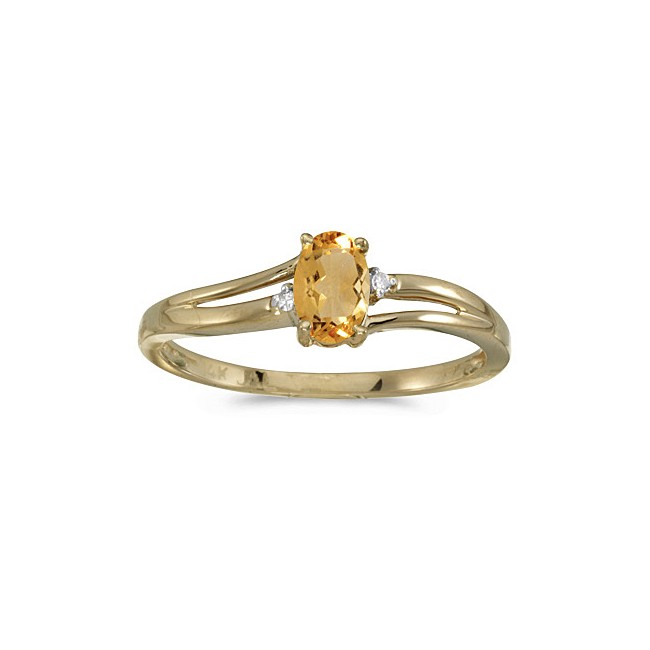 14k Yellow Gold Oval Citrine And Diamond Ring