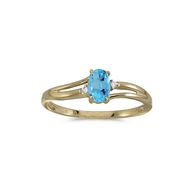 14k Yellow Gold Oval Blue Topaz And Diamond Ring