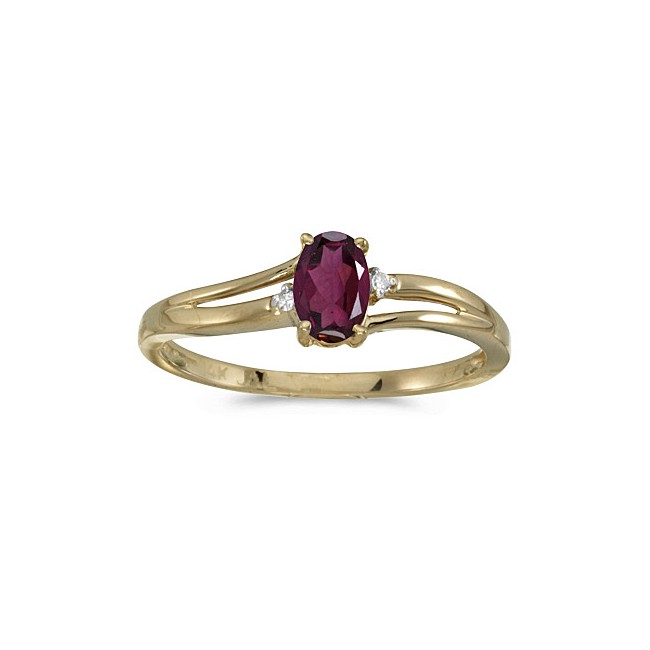 14k Yellow Gold Oval Rhodolite Garnet And Diamond Ring