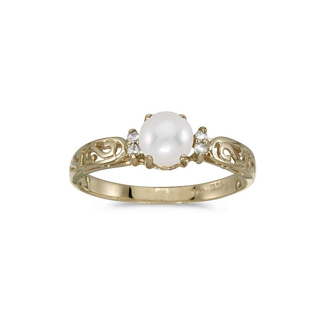 14k Yellow Gold Pearl And Diamond Filagree Ring
